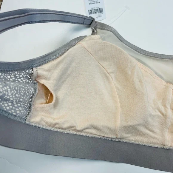 Soma Bralette Geo Mesh Scoop Neck Size Medium Opal Gray Adjustable Lace NWT - Picture 8 of 11